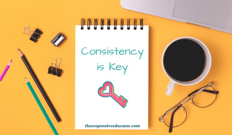 consistency is key written on a tablet next to cup of coffee