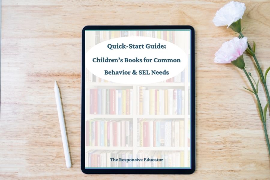 SEL book list opt in cover on an ipad on light wood desk