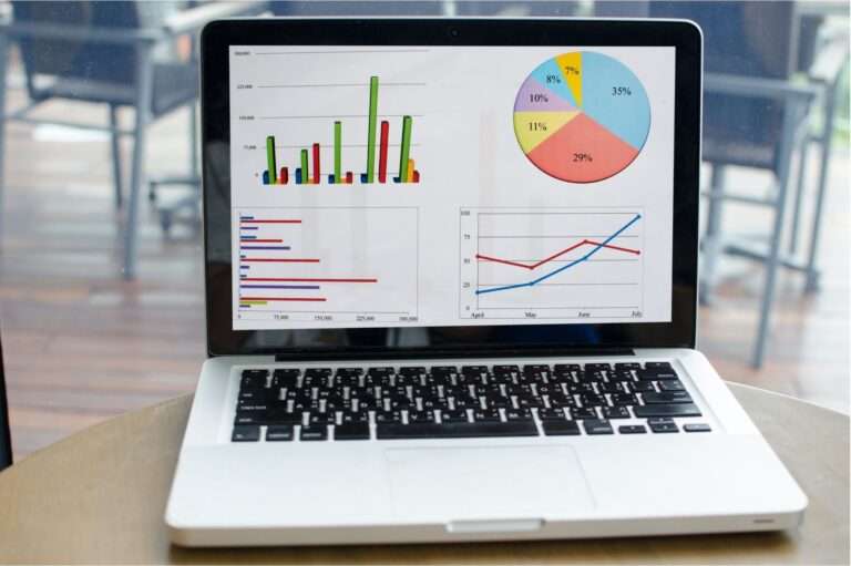 laptop with graphs on screen