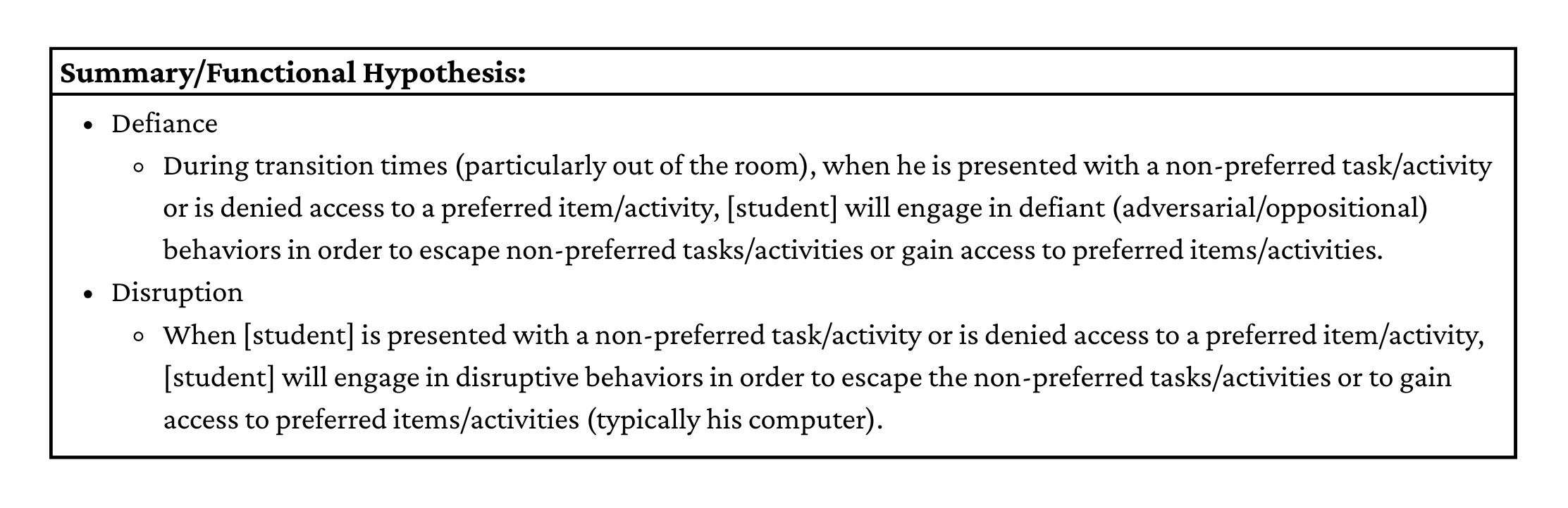 FBA functional hypothesis