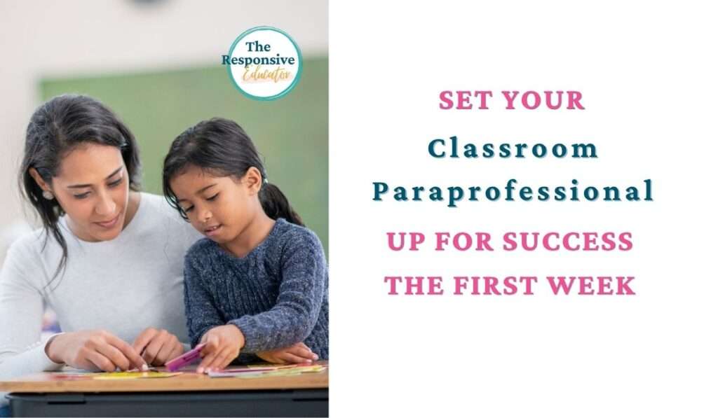 Classroom paraprofessional supporting student with class assignment