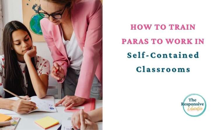 special education paraprofessionals working with student in a self-contained classroom