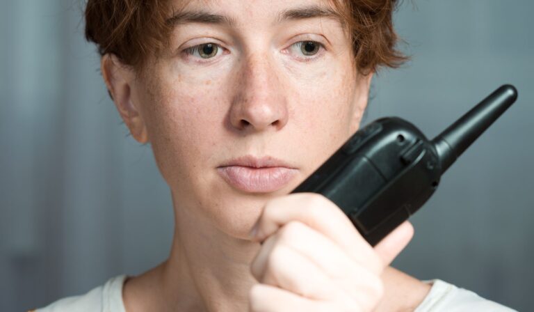 woman with walkie talkie