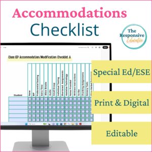 Teachers Accommodations Checklist Preview Cover