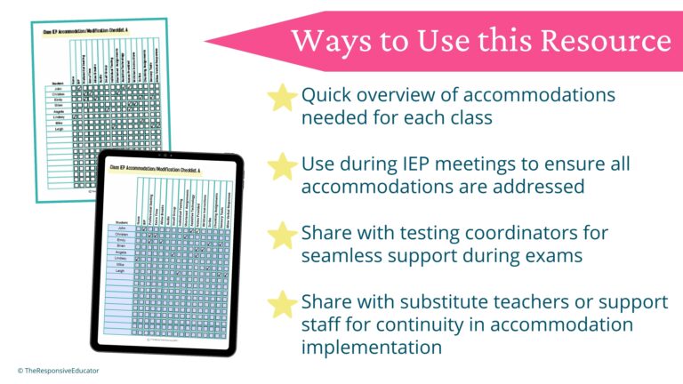 Teachers Accommodations Checklist Preview