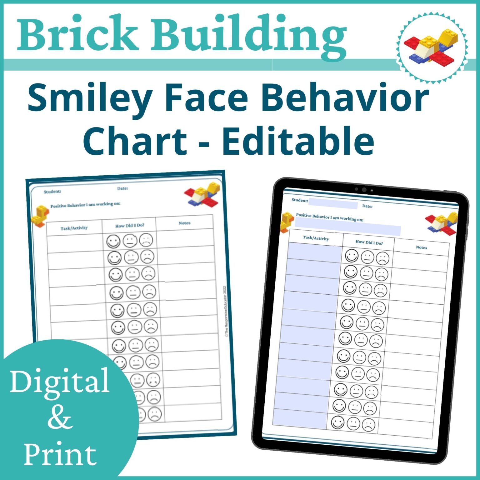 Face Brickwork Chart.pdf Smiley Face Behavior Chart - Brick Building Theme - Behavior ...