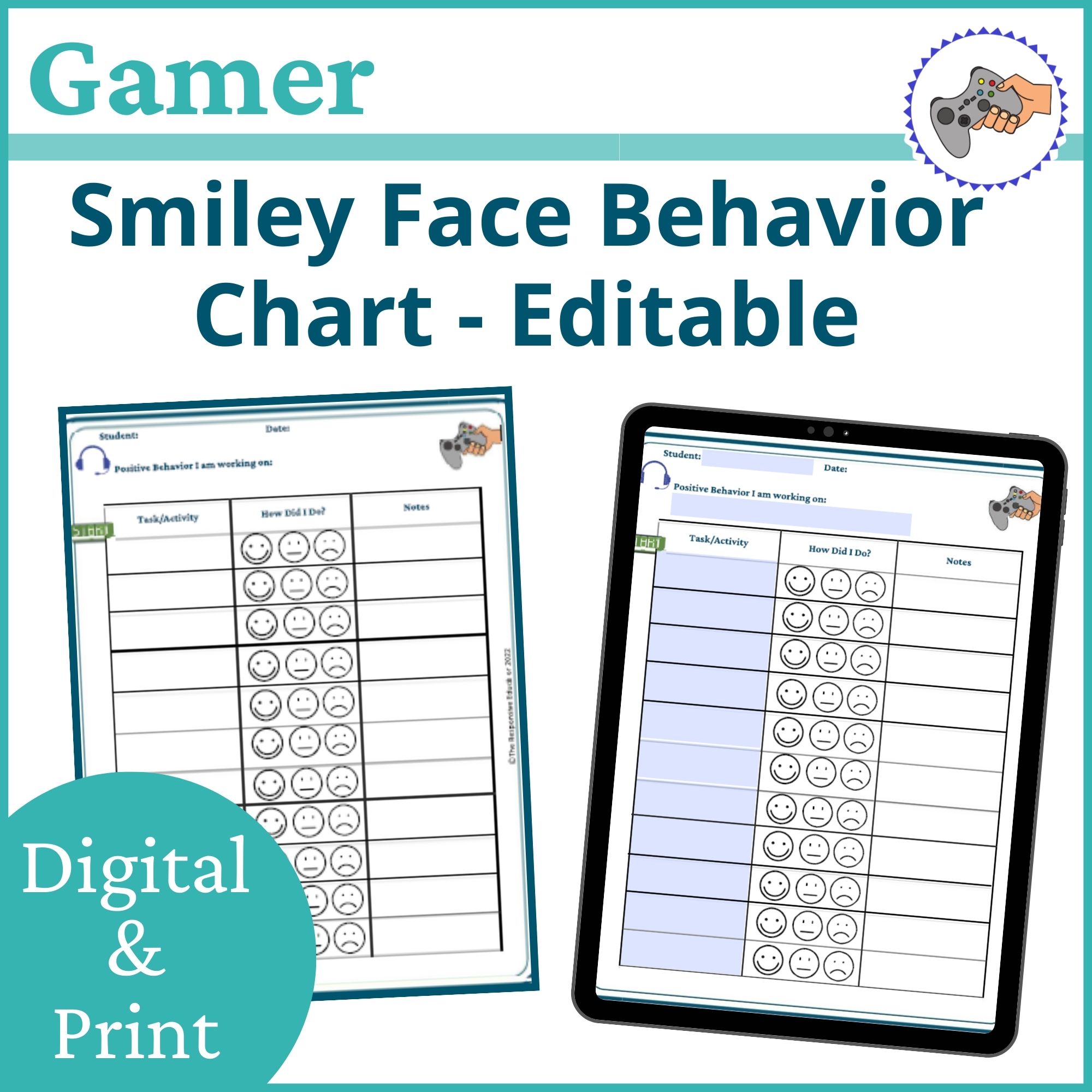 Smiley Face Behavior Chart - Gamer