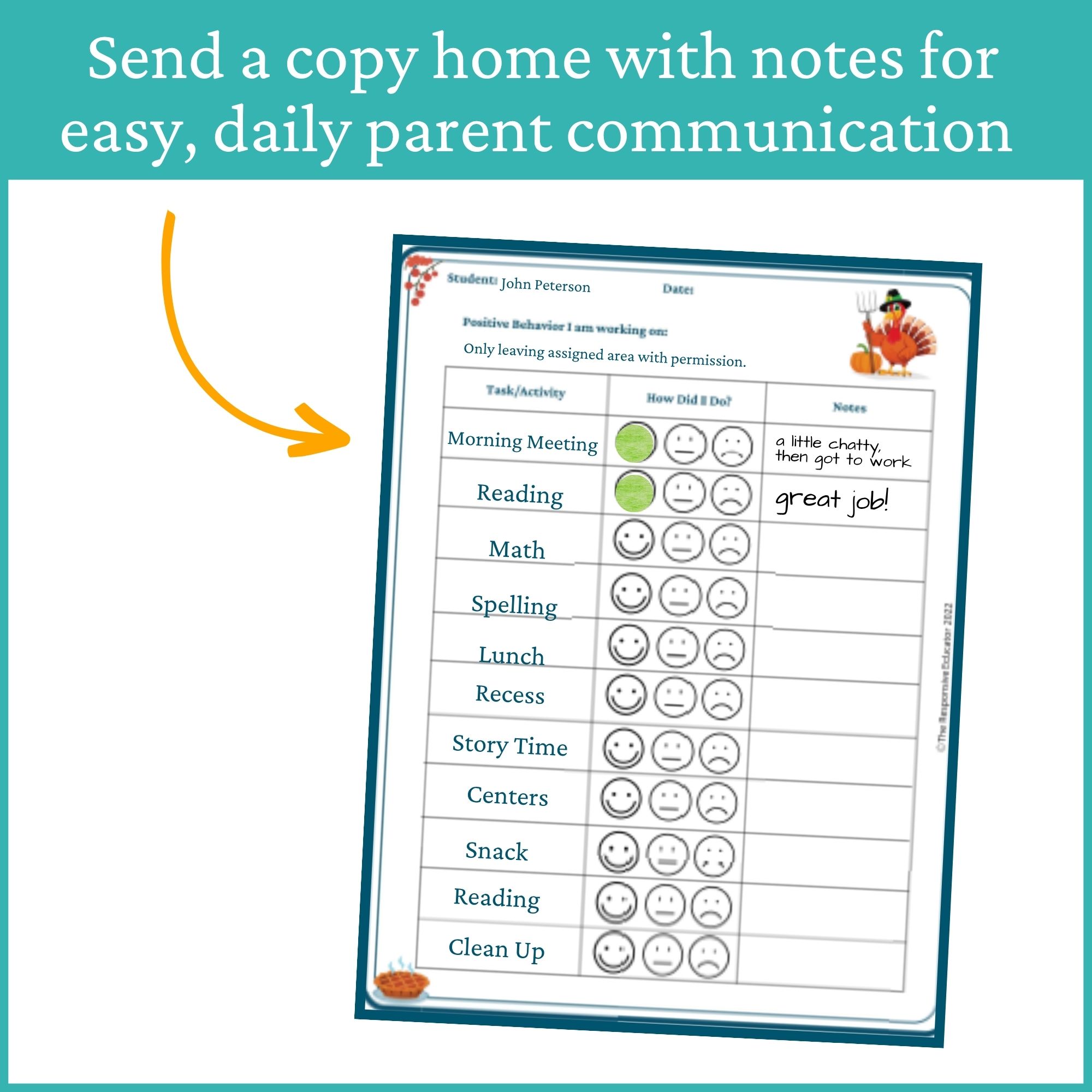 smiley face behavior chart thanksgiving