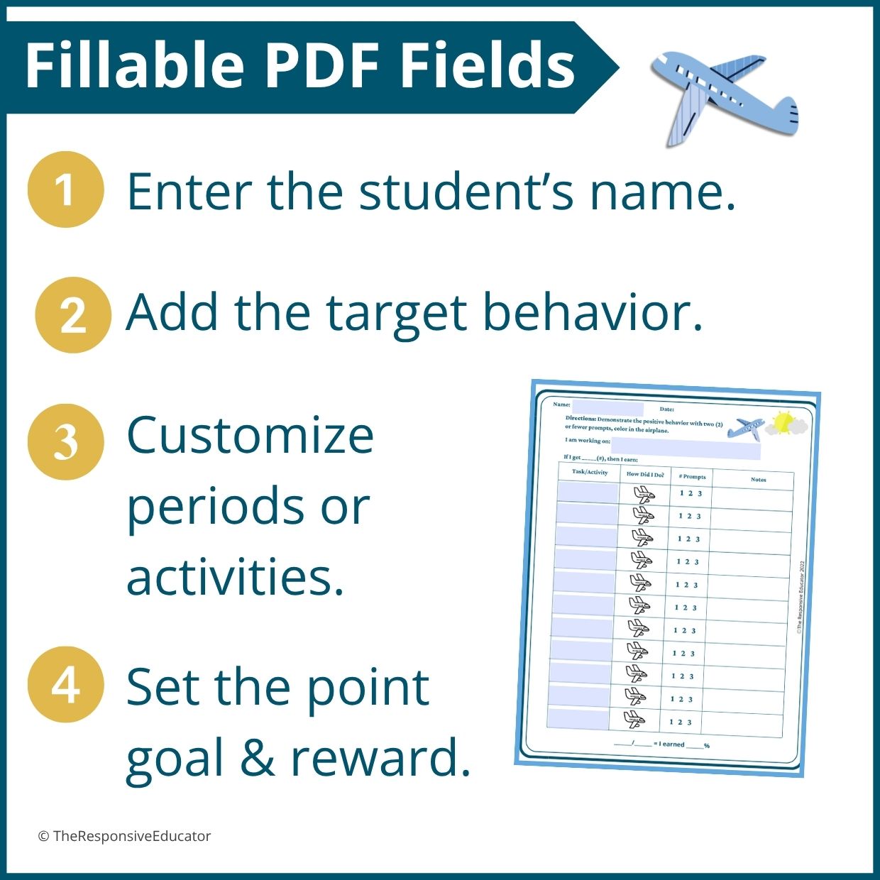 Airplanes Behavior Point Sheet – 3 Versions | Fillable PDF - Image 3