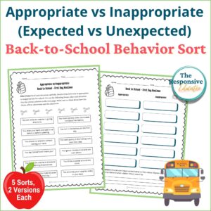 Back to School Appropriate vs Inappropriate Behavior Worksheets