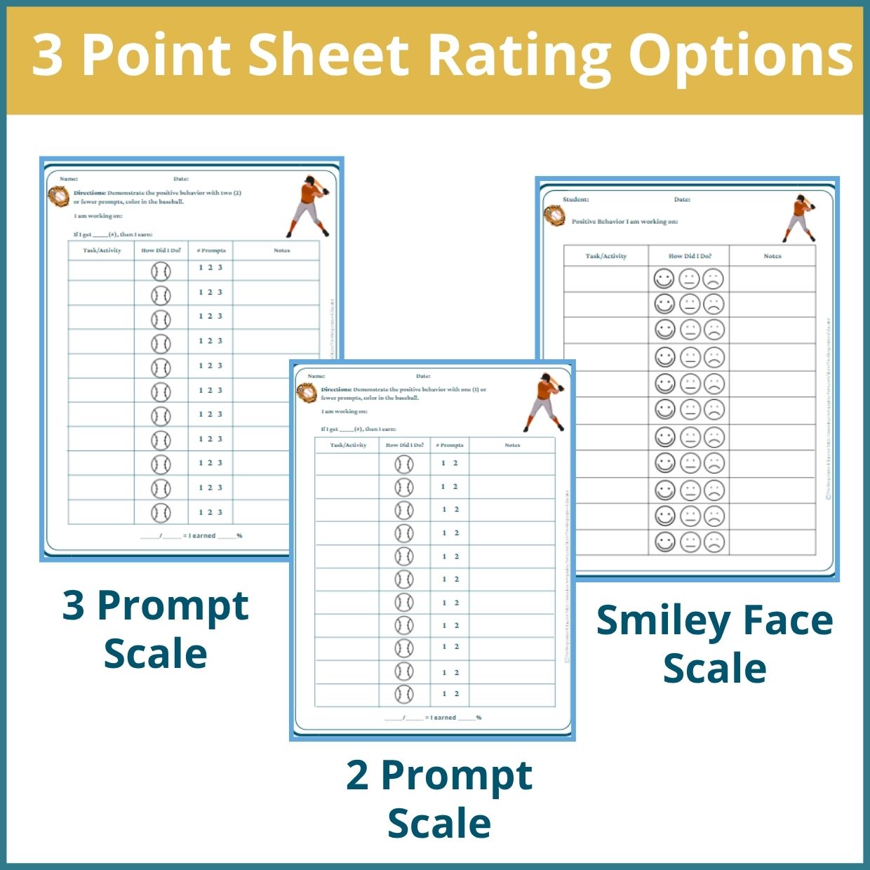Baseball Behavior Point Sheet – 3 Versions | Fillable PDF - Image 2
