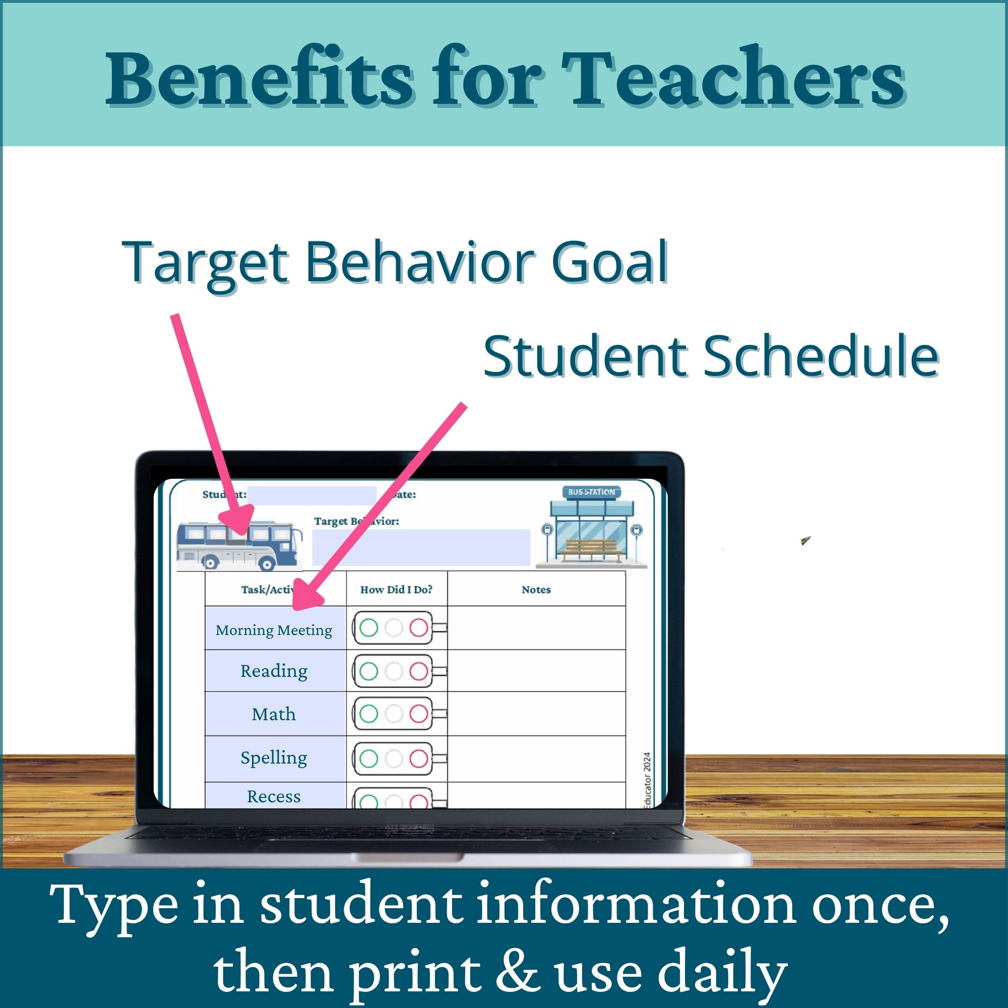 City Bus Traffic Light Behavior Chart – Editable Daily Behavior Chart - Image 2