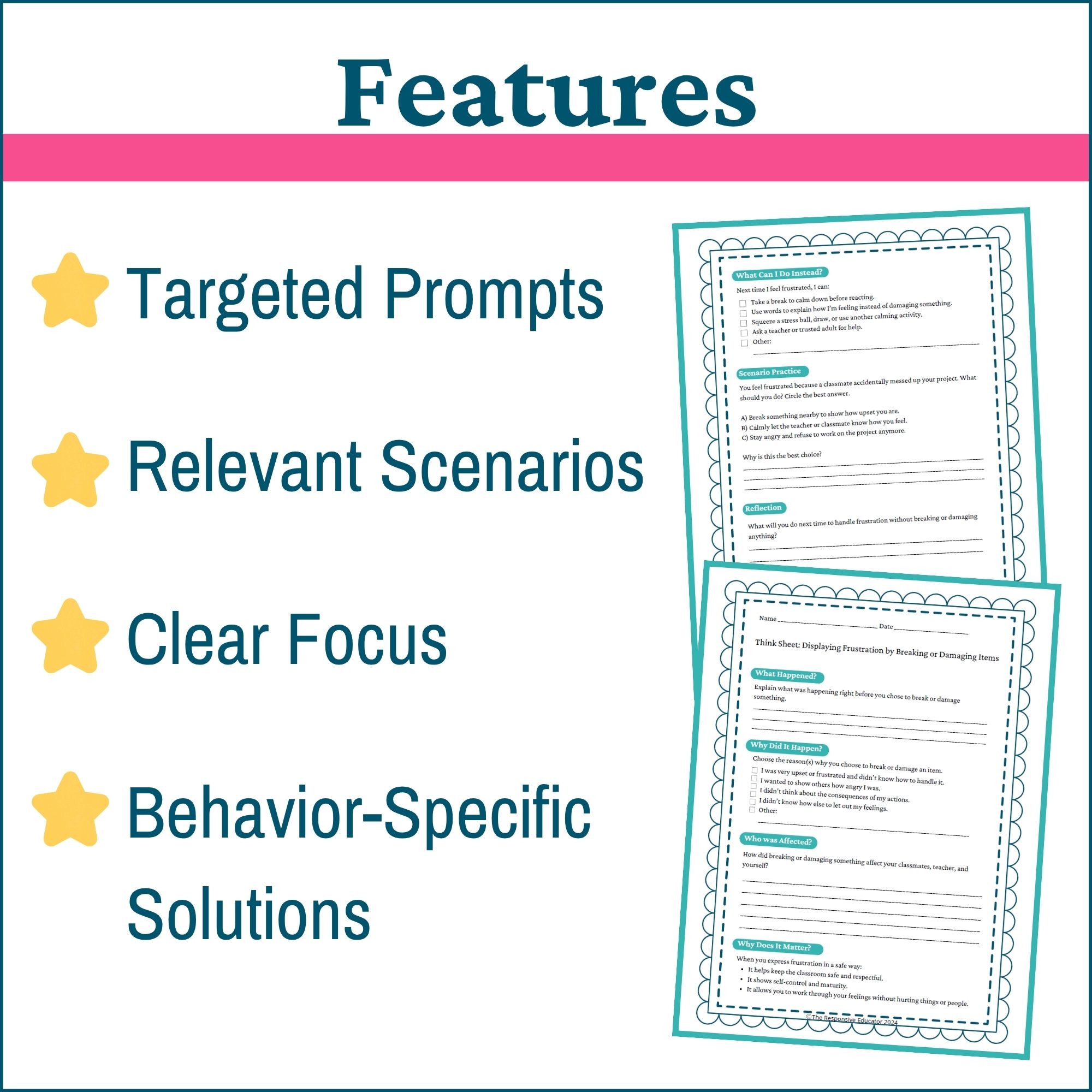 Emotional Regulation Worksheets: Behavior Reflection Sheets and Think ...