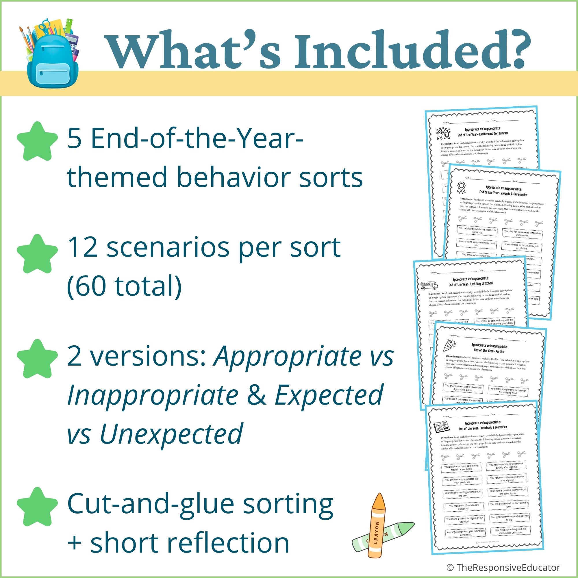 End of the Year Appropriate vs Inappropriate Behavior Worksheets & Sorting Activity - Image 2
