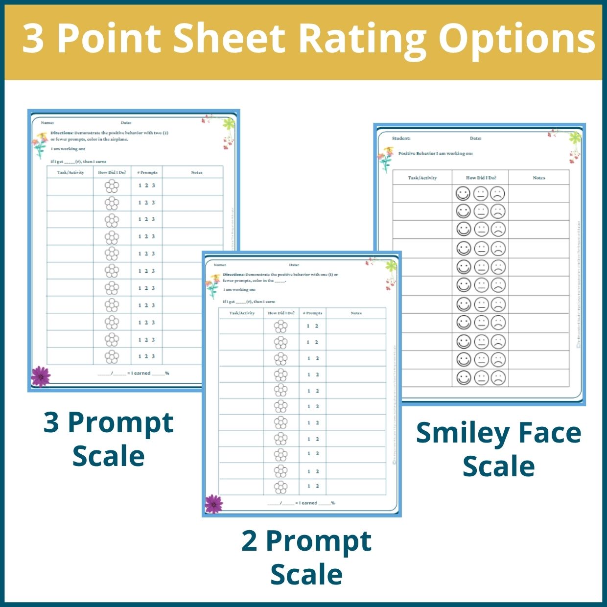 Flowers Behavior Point Sheet – 3 Versions | Fillable PDF - Image 2