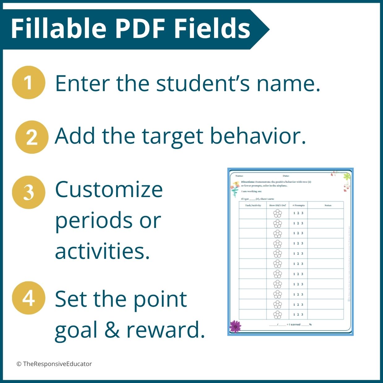 Flowers Behavior Point Sheet – 3 Versions | Fillable PDF - Image 3