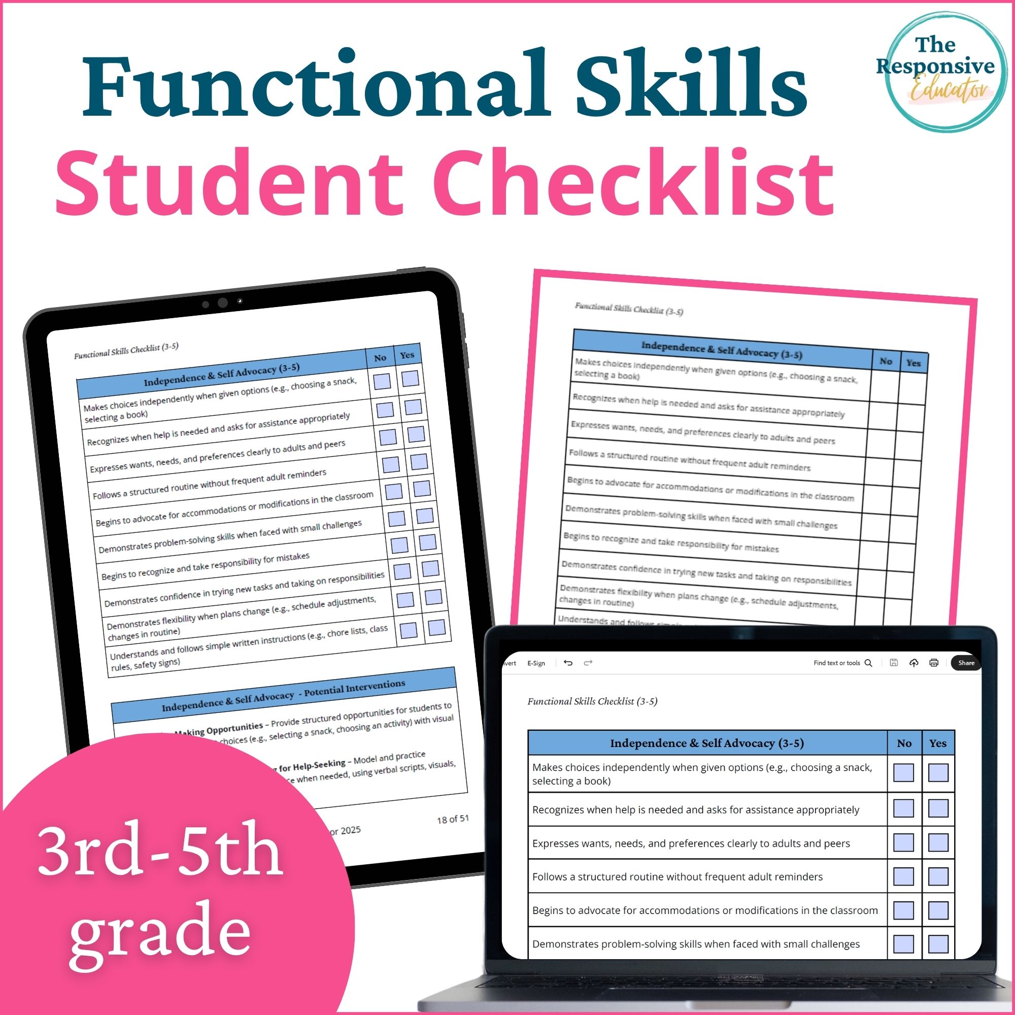 3rd-5th Grade Functional Life Skills Checklist