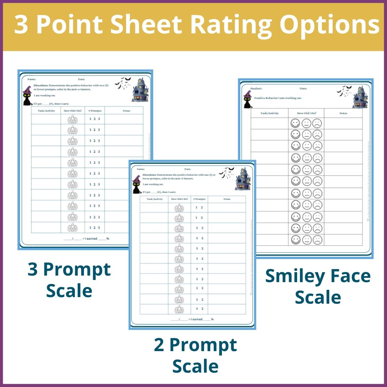 Halloween Behavior Point Sheet – 3 Versions | Fillable PDF - Image 2