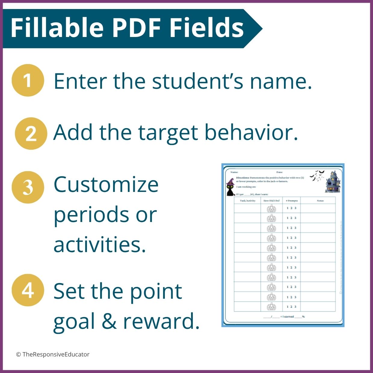 Halloween Behavior Point Sheet – 3 Versions | Fillable PDF - Image 3