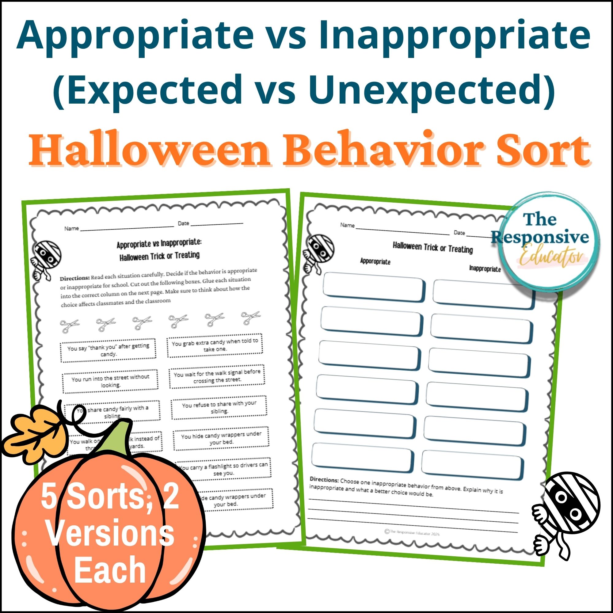 Halloween Appropriate vs Inappropriate Behavior Worksheets