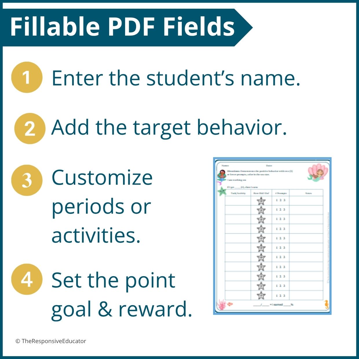 Mermaids Behavior Point Sheet – 3 Versions | Fillable PDF - Image 3