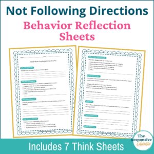 following directions behavior reflection sheets