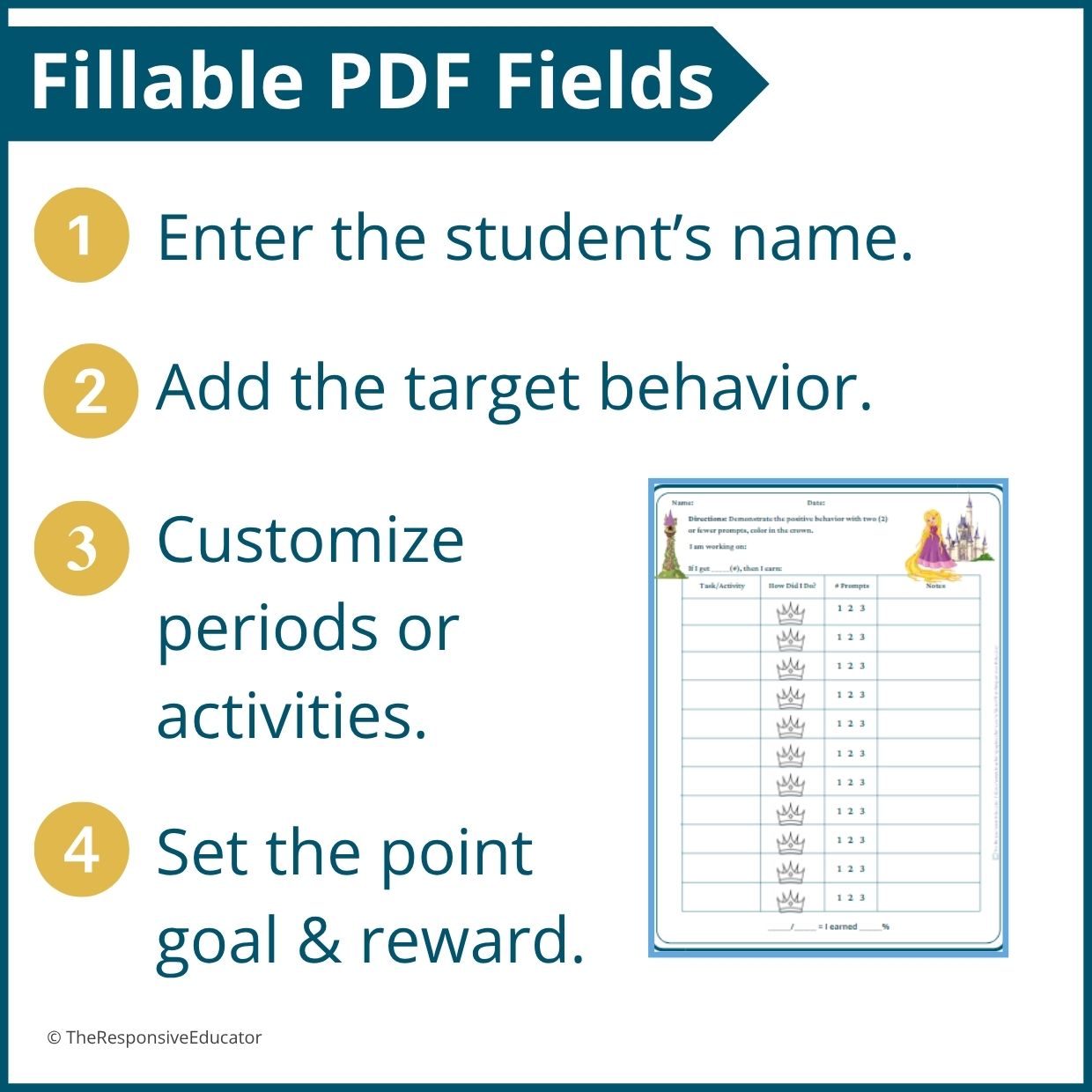 Rapunzel Behavior Point Sheet – 3 Versions | Fillable PDF - Image 3