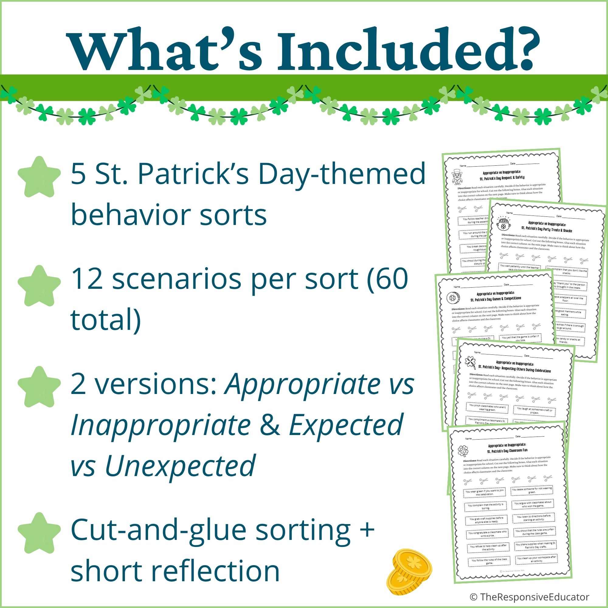 St. Patrick's Day Appropriate vs Inappropriate Behavior Worksheets & Sorting Activity - Image 2