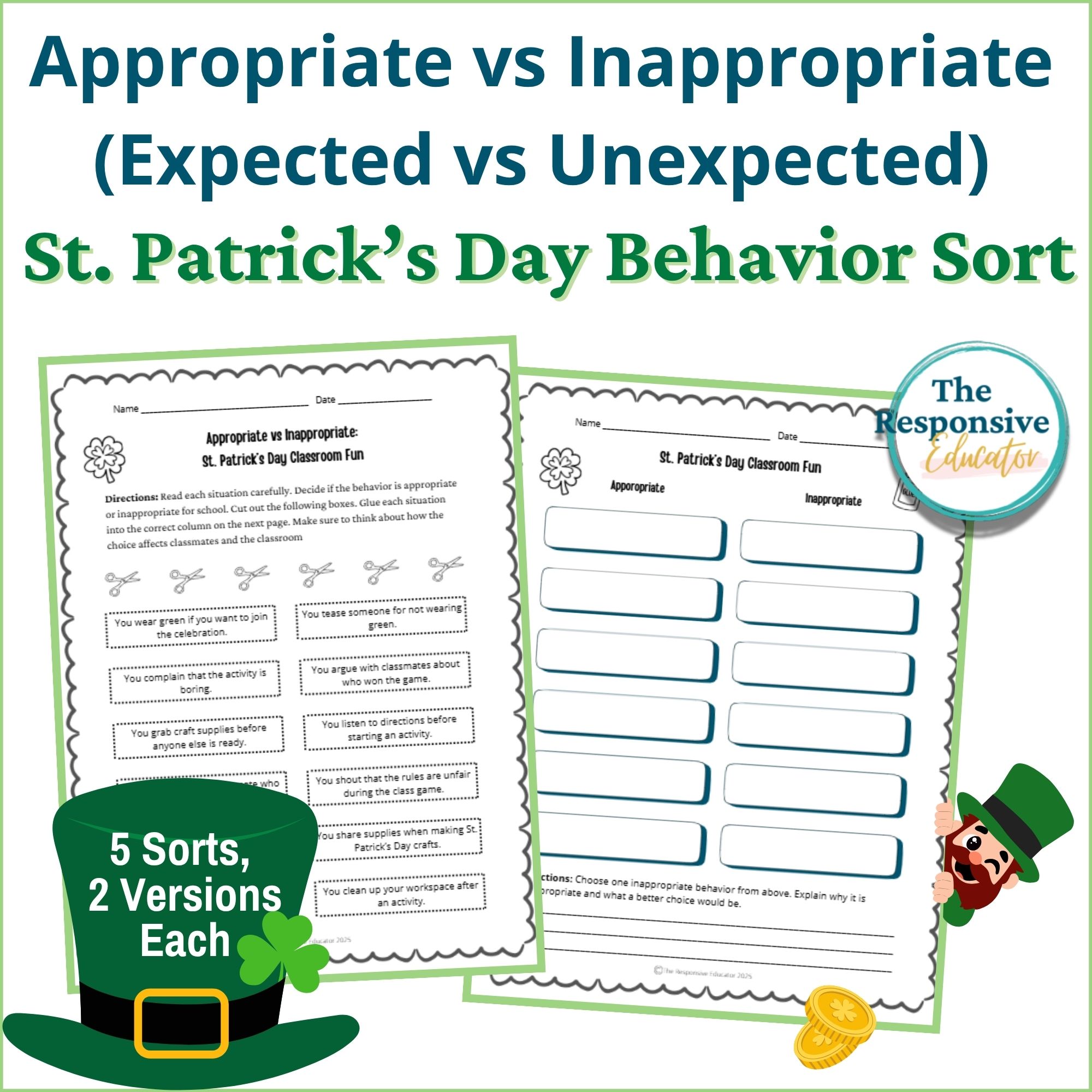 St. Patrick's Day Appropriate vs Inappropriate Behavior Worksheets