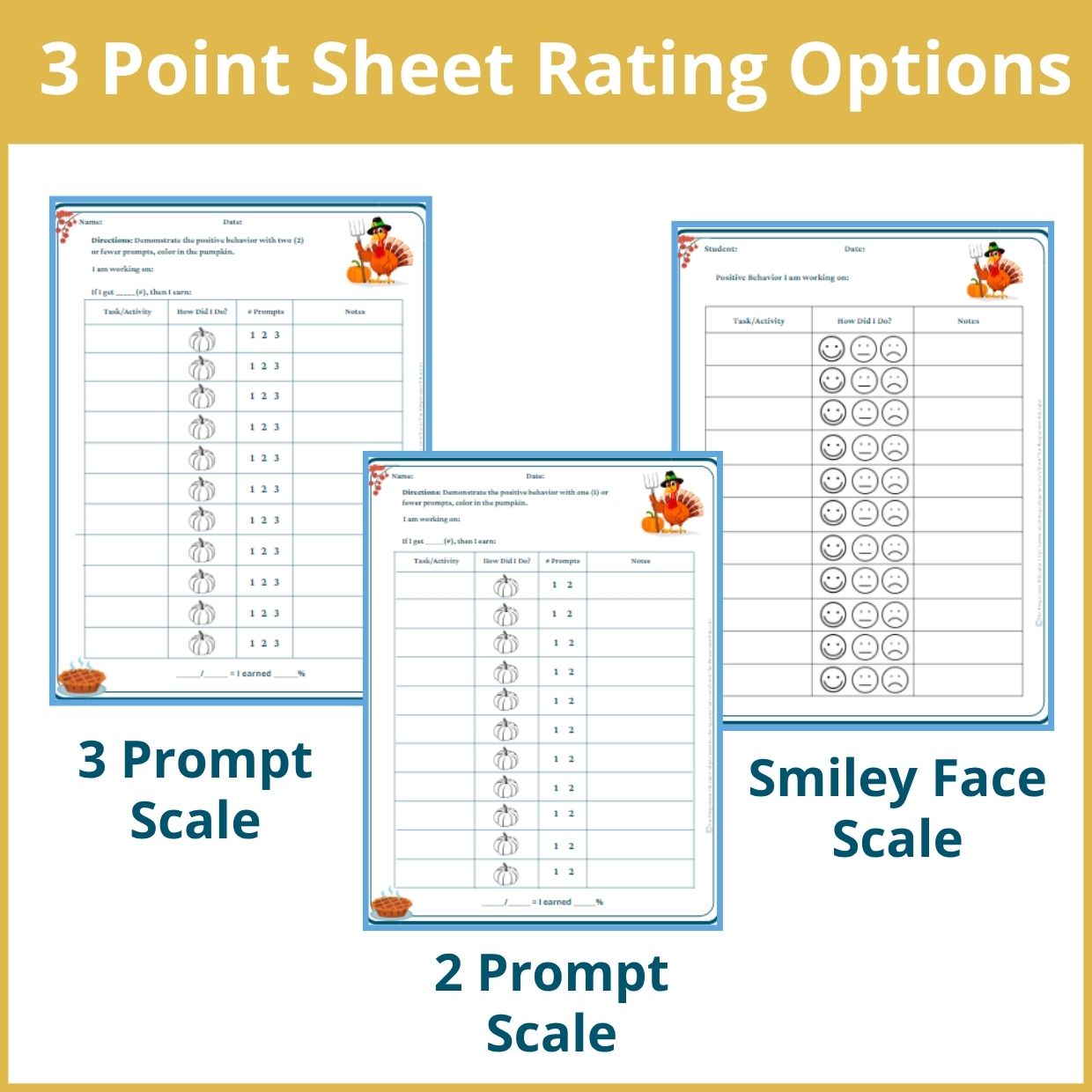 Thanksgiving Behavior Point Sheet – 3 Versions | Fillable PDF - Image 2