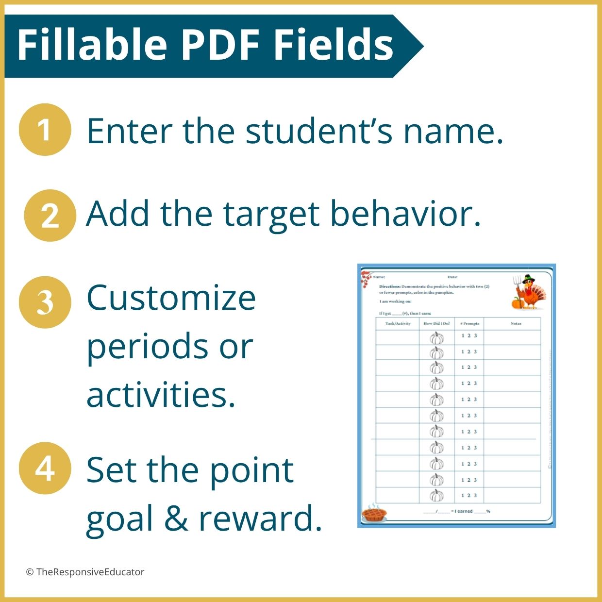 Thanksgiving Behavior Point Sheet – 3 Versions | Fillable PDF - Image 3