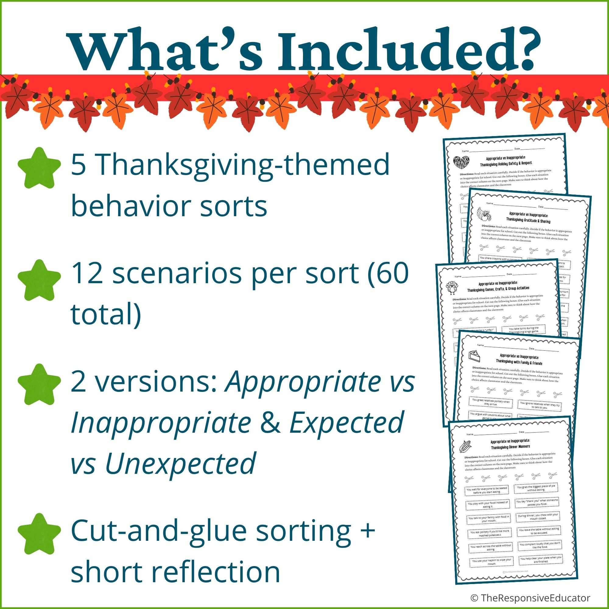 Thanksgiving Appropriate vs Inappropriate Behavior Worksheets