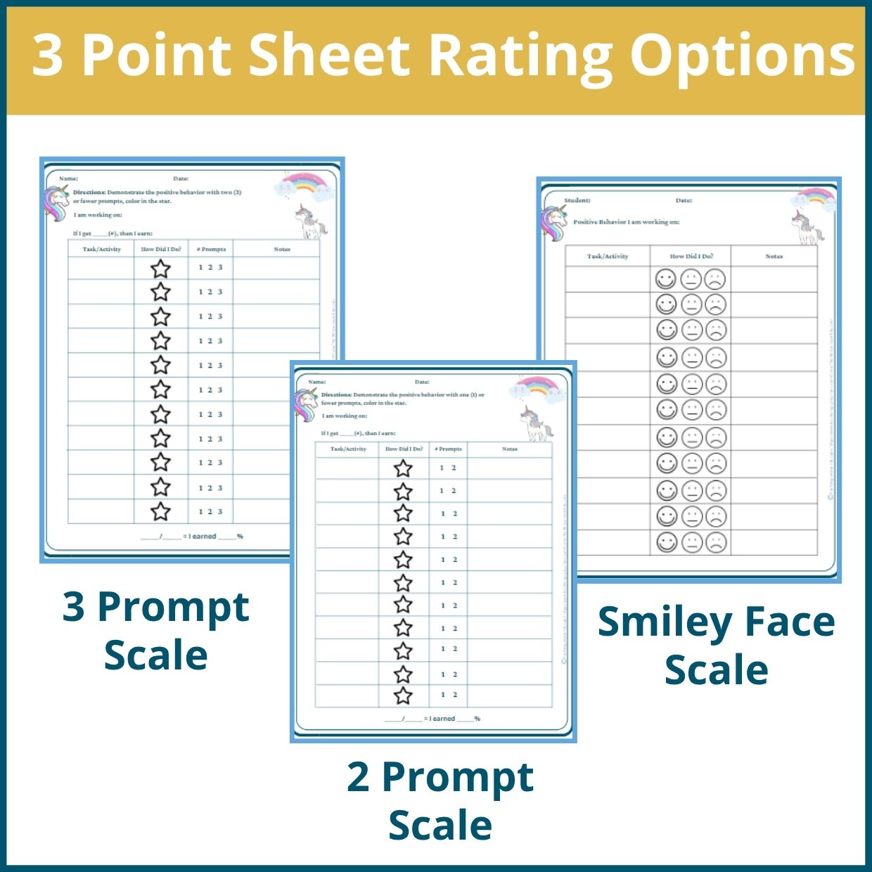 Unicorns Behavior Point Sheet – 3 Versions | Fillable PDF - Image 2