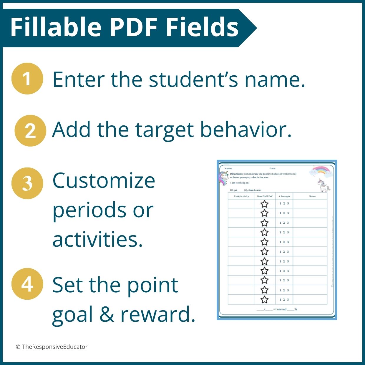 Unicorns Behavior Point Sheet – 3 Versions | Fillable PDF - Image 3