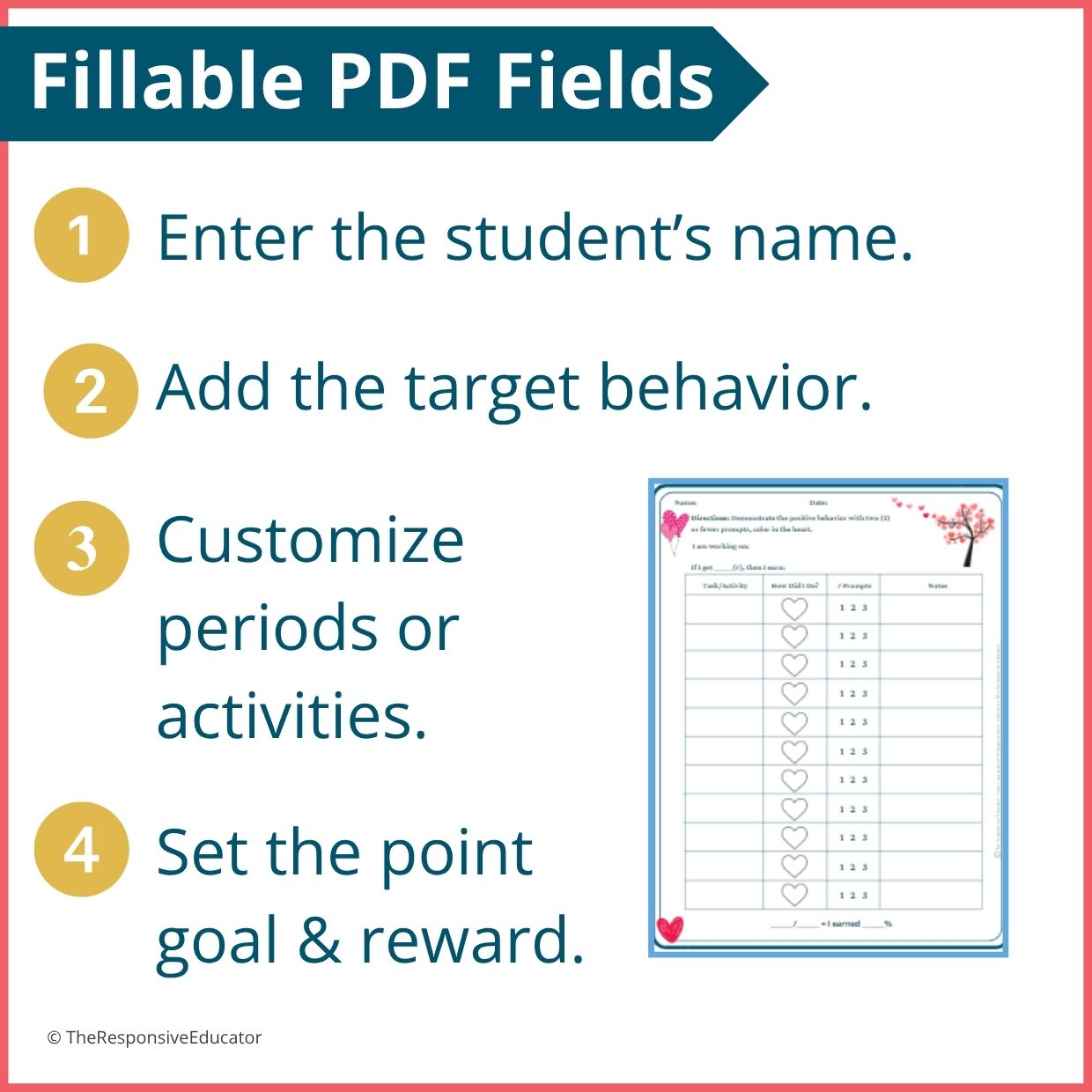 Valentine's Day Behavior Point Sheet – 3 Versions | Fillable PDF - Image 3