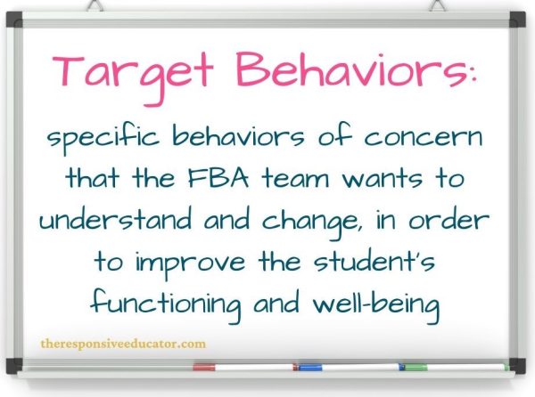 definition of target behaviors written on a white board