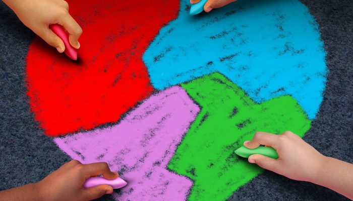 children coloring in chalk heart together