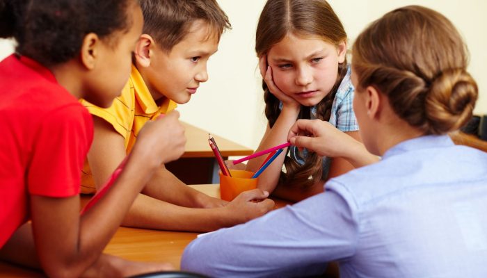 students talking