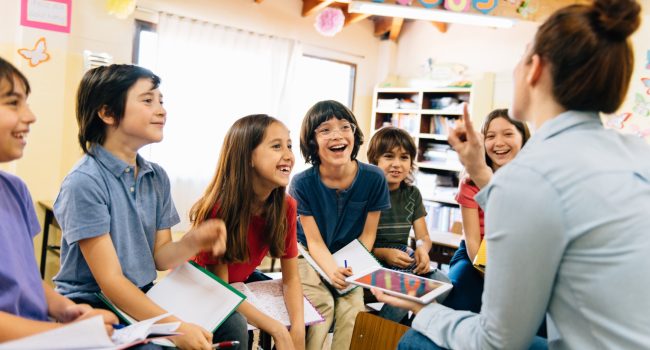 teacher with a group of children